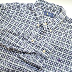 Ralph Lauren Button Down Shirt XXL  Cotton‎ Purple Green Plaid Mens Long Sleeve
